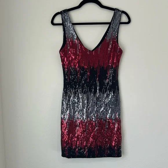 As U Wish | Dresses | Black And Red Sequin Mini Dress Small | Poshmark